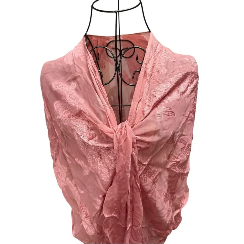 Lightweight Silky Pink Lace Shawl Scarf